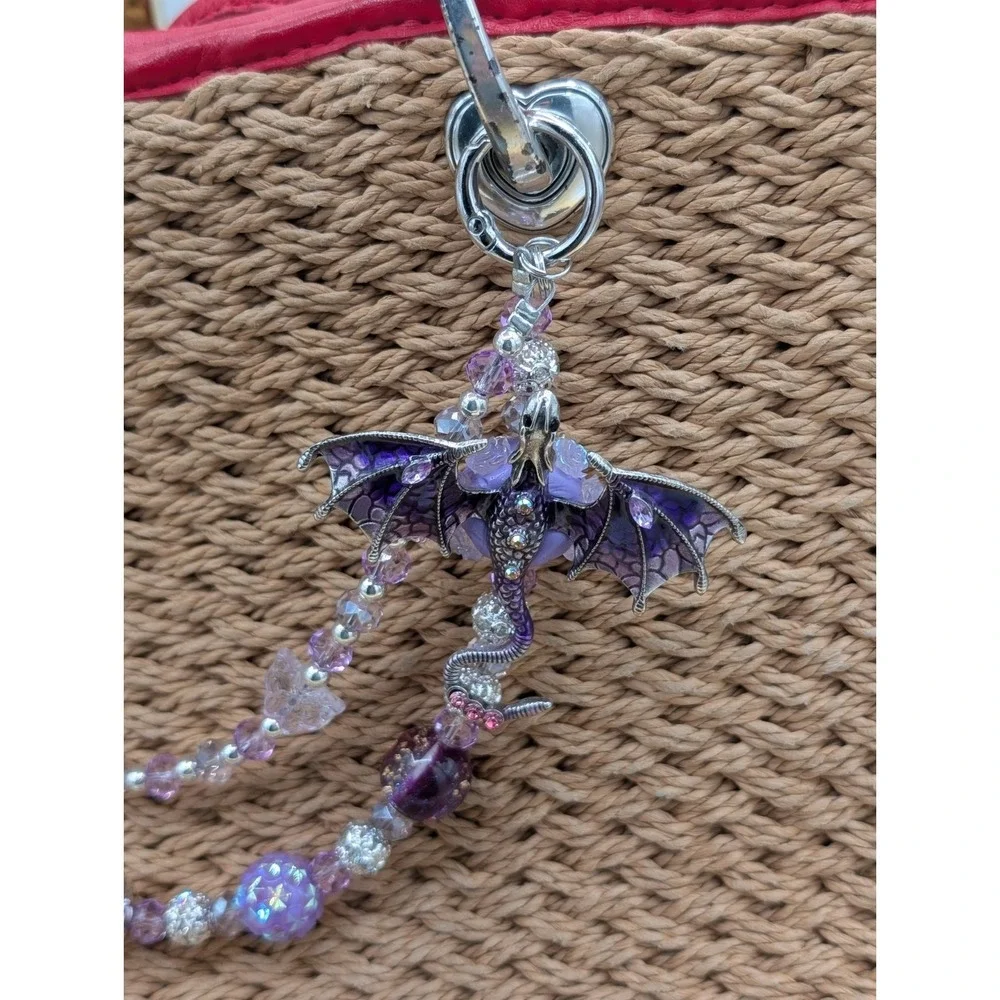 Purple Dragon Purse Or Phone Charm Beaded Handbag Accessory Jewelry Charm NEW